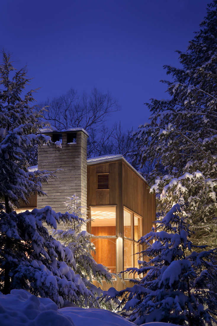 Residential Exterior Lit up on a Winter Night