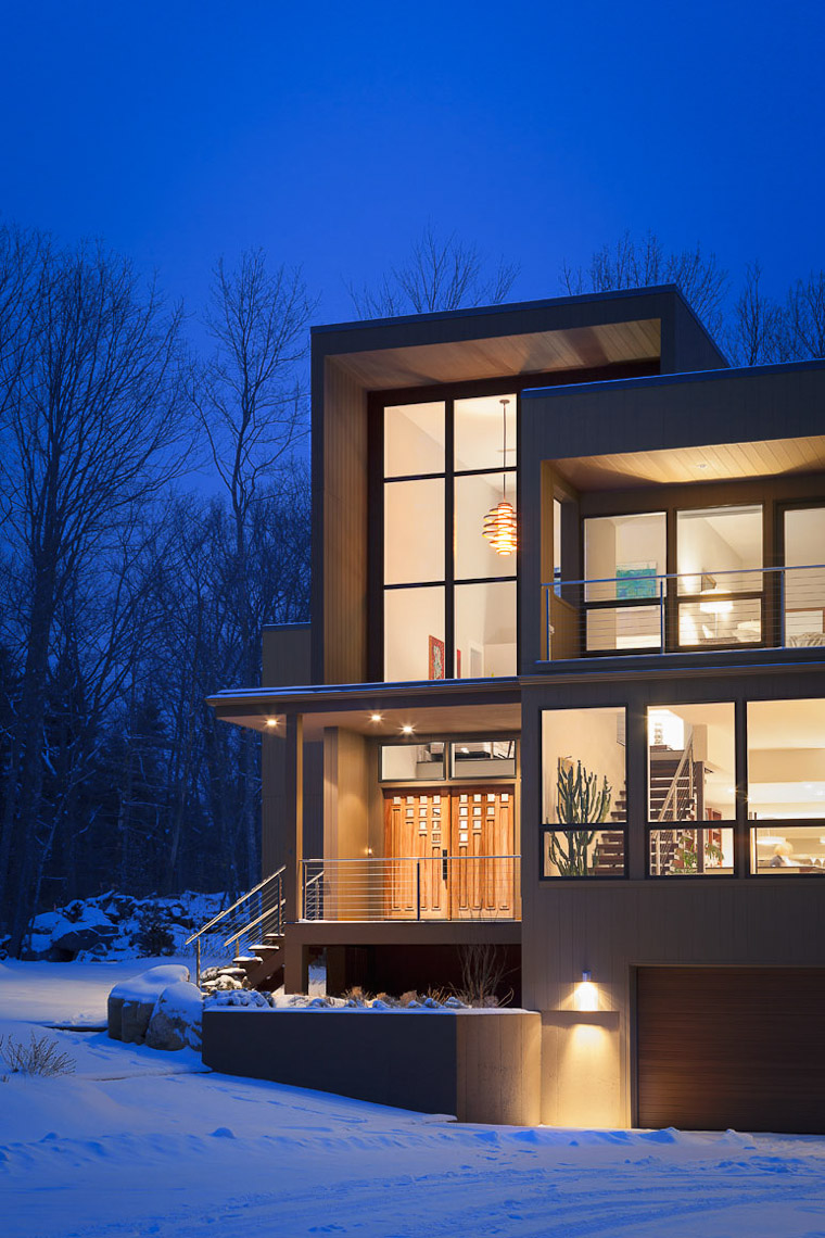 Residential Exterior in Winter with Lights