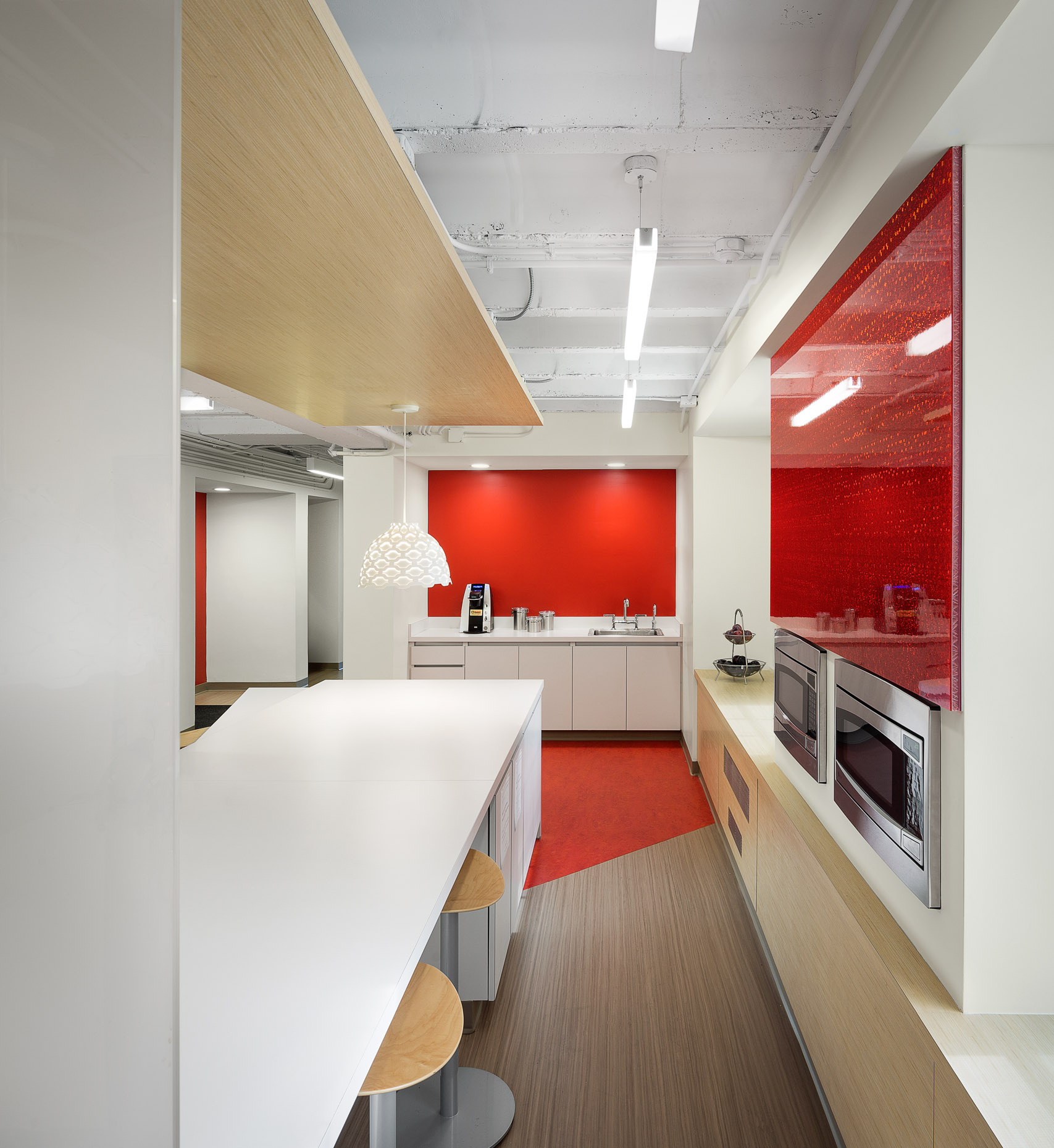 Bright Red Office Kitchen